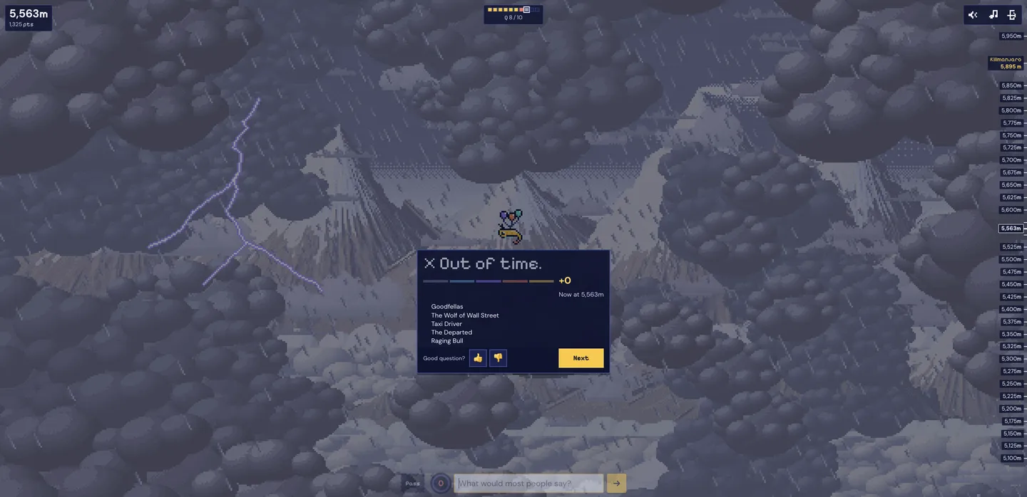 Out of time card paying zero points beside five Scorsese films, with the altitude counter still reading 5,563 metres